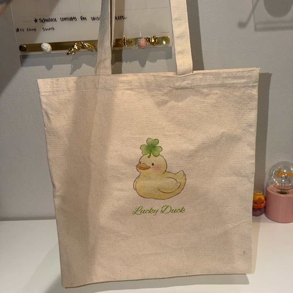Lucky Duck Canvas Tote Bag in Cream